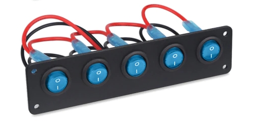 Панель управления с 5 выключателями с голубой подсветкой
