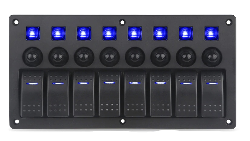 Панель управления с 8 выключателями, голубая подсветка